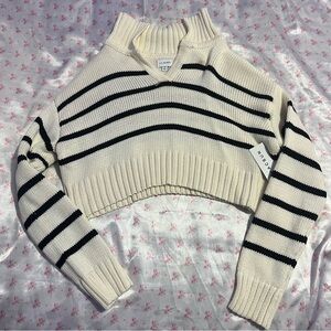 Brandy Melville Cream and Black Striped Turtleneck Sweater